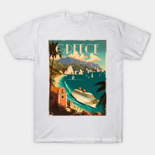 Greece Coastline Vintage Travel Art Poster T-Shirt